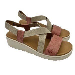 Born Kasady Leather Stretch Platform Wedge Sandals Womens Size 10M Pink Tan